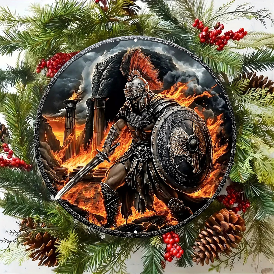 Spartan Warrior Shield Metall-Wandkunst von CIFBUY, Vintage-Dekoration aus Aluminium, Mehrfarbig, Durchmesser: 20,3 cm - Bild 3
