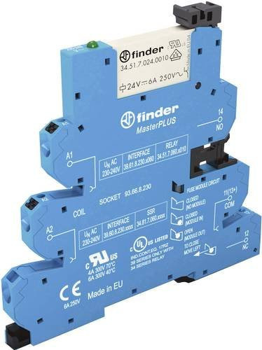 Finder Koppelrelais 39.61.0.240.0.0060 Blau, 240 V/DC, 240 V/AC, 6A, 1 Wechsler, Tray - Bild 1