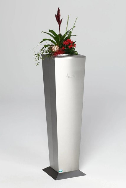 PROREGAL Dekorativer Ascher in Pyramidenstumpfform aus Edelstahl, Farbe: Silber, H x B x T: 110 x 31 x 31 cm - Bild 1