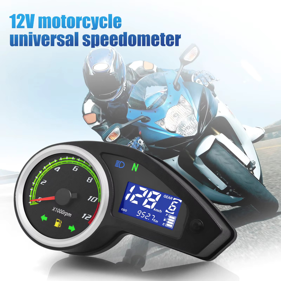 MAIMEIMI Universal Motorrad Digital Tachometer mit LCD-Display in Grün und Schwarz, 12V LCD-Computer-Geschwindigkeitsmesser mit Alarm-Signallichtern und 12000rpm Sensor für Honda - Bild 4