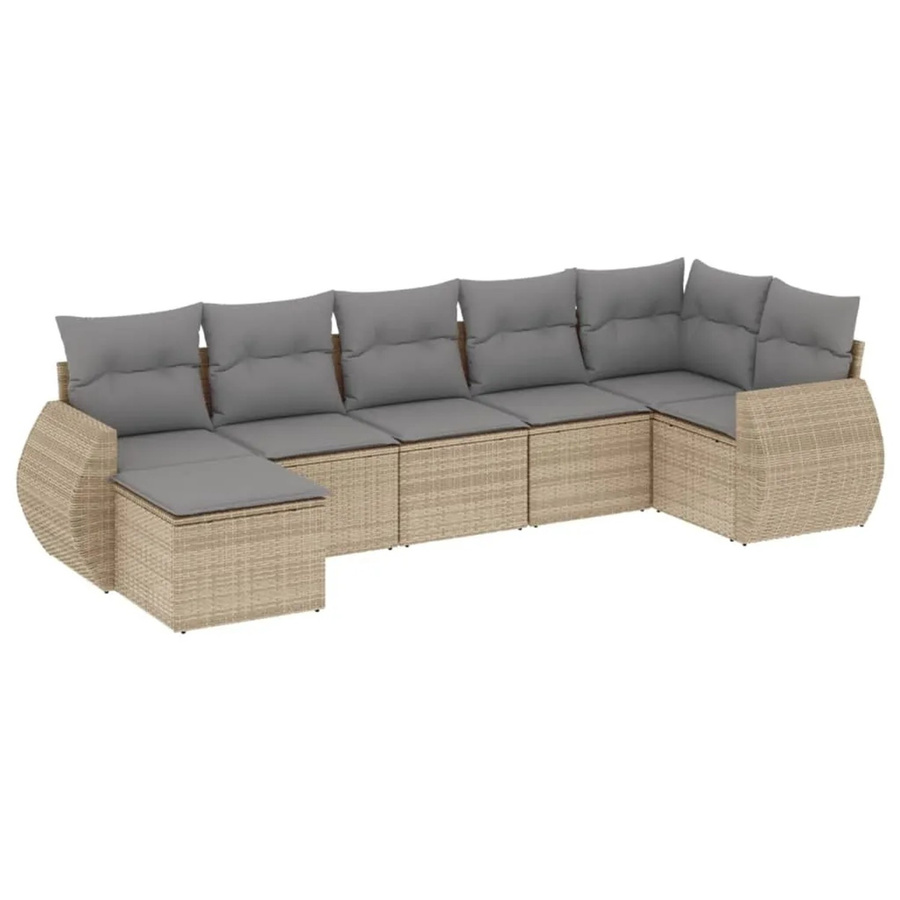 vidaXL 7-tlg Garten-Sofagarnitur aus Poly-Rattan mit Kissen in Beige - Bild 2