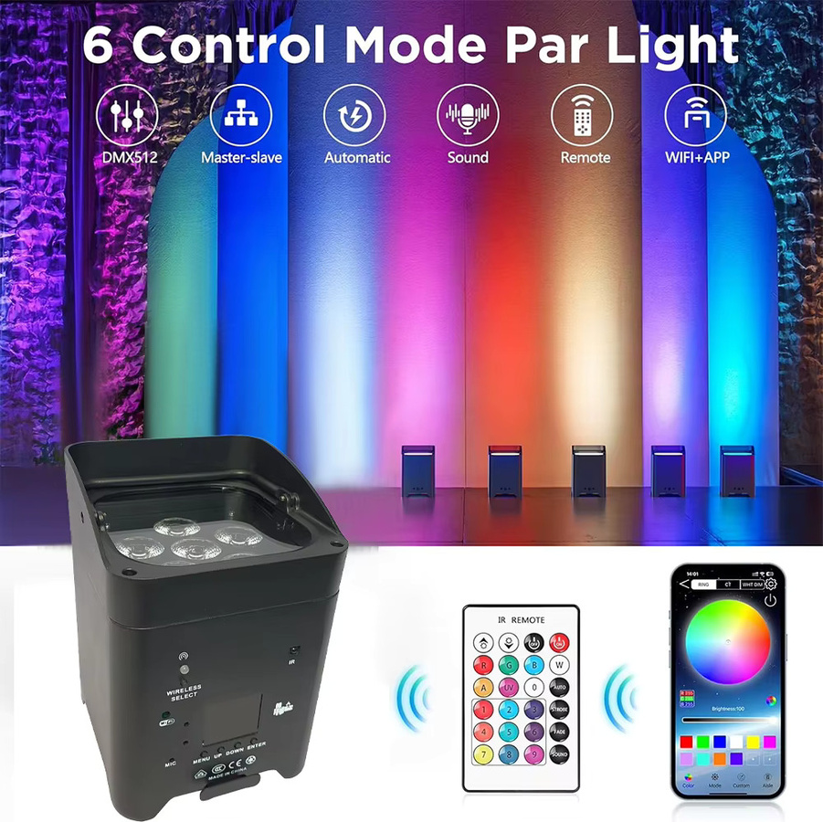 GOTSTAGE 4er-Set 6x18W RGBAW+UV LED Par-Scheinwerfer in Schwarz mit DMX-Fernbedienung und WLAN-Steuerung für DJ, Bar und Party - Bild 3
