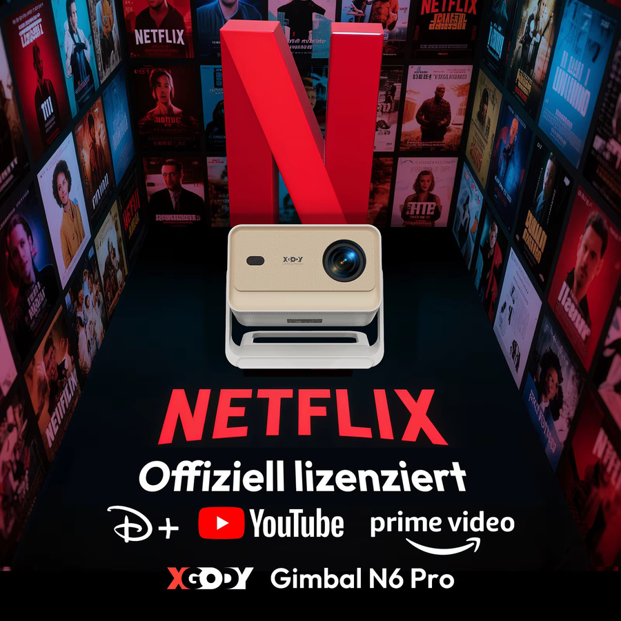 XGODY A6/N6 Pro 4K UHD Beamer mit 700 ANSI, Android, 1 GB RAM + 32 GB Speicher, Autofokus, Keystone-Korrektur, Gimbal und Wifi6 in Weiß - Bild 3