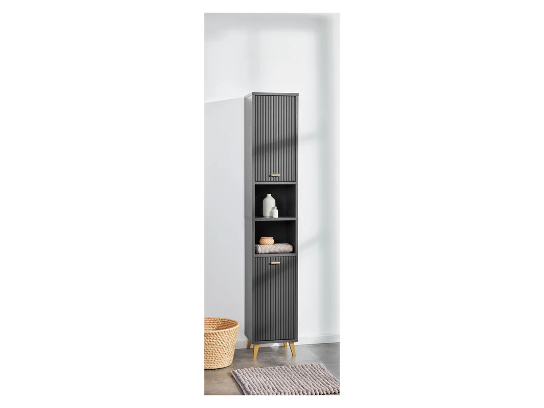LIVARNO HOME Bad-Hochschrank in Anthrazit mit Wellen-Optik und offenen Regalfächern - Bild 2
