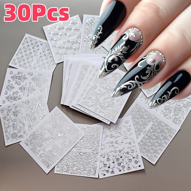 HotPress Nagelaufkleber, Silber, Glänzend, 30 Stück - Bild 1