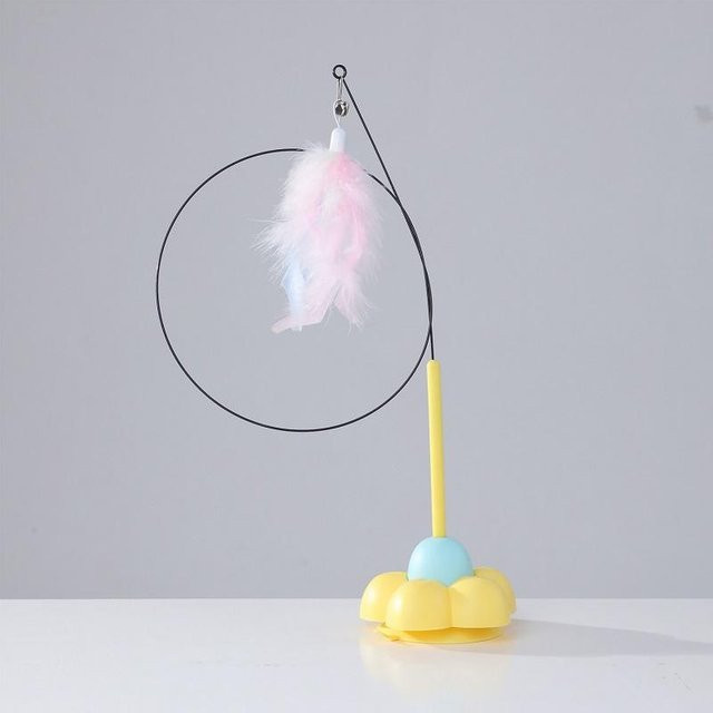 Var Vogue Katzen-Stick-Spielzeug, Feder mit Glocken-Saugnapf, gelb - Bild 1