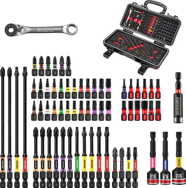Geinxurn 66-teiliges Werkzeugset mit Schlagschraubendreher-Bits, Mutternschrauber, Mini-Ratschenschlüssel und Schlagbithalter für Reparaturen im Haushalt - Bild 1