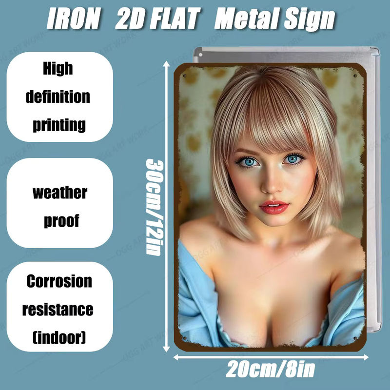 Gemmee 2D Metall-Wandkunst Blauäugige Blonde Frau Wanddekoration mehrfarbig B: 20,32 cm, H: 30,48 cm, T: 30,48 cm - Bild 2