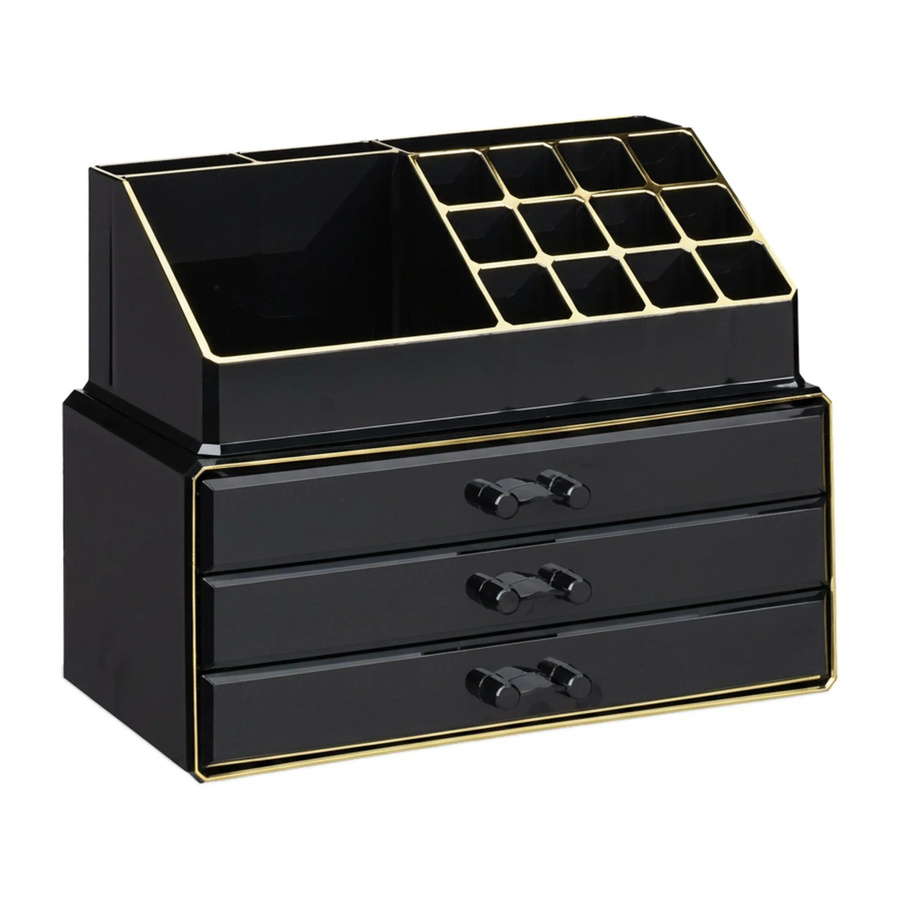 Relaxdays Make Up Organizer aus Acryl in Schwarz und Gold mit 3 Schubladen, B/T/H: 23,5 x 19 x 14 cm - Bild 2