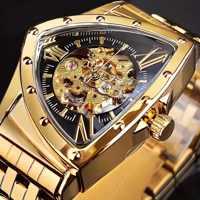 LUOLINGONGJUE Armbanduhr, Edelstahl, Eckig, Gold, Herren - Bild 1