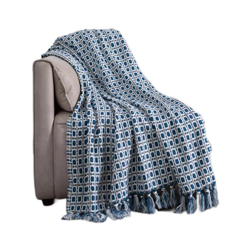 Inyahome Strickdecke im Vintage-Design mit Quasten in Diamond Morandi Blue - Bild 3