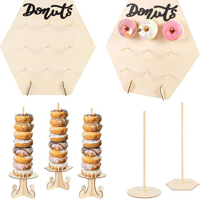 ZQNYCY Holz Donut Ständer Geometric Wand Display Board für Geburtstag Hochzeit und Baby Shower Tischdekoration - Bild 1