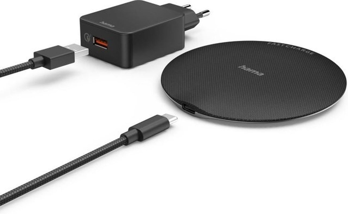Hama Wireless Charger Set QI-FC15 Metal 15W kabelloses Smartphone-Ladepad Schwarz mit USB-A und USB-C - Bild 2