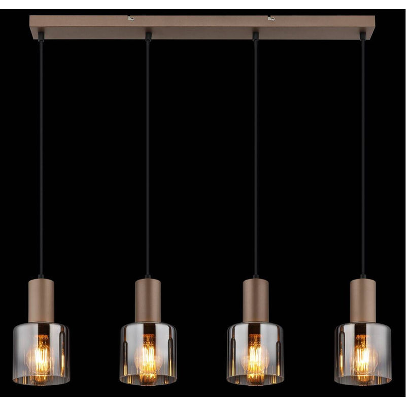 Globo Lighting Pendelleuchte Walton aus Glas und Metall in Braun und Transparent, B/H/T: 12 x 150 x 78 cm, E27, 4 Leuchtmittel - Bild 4