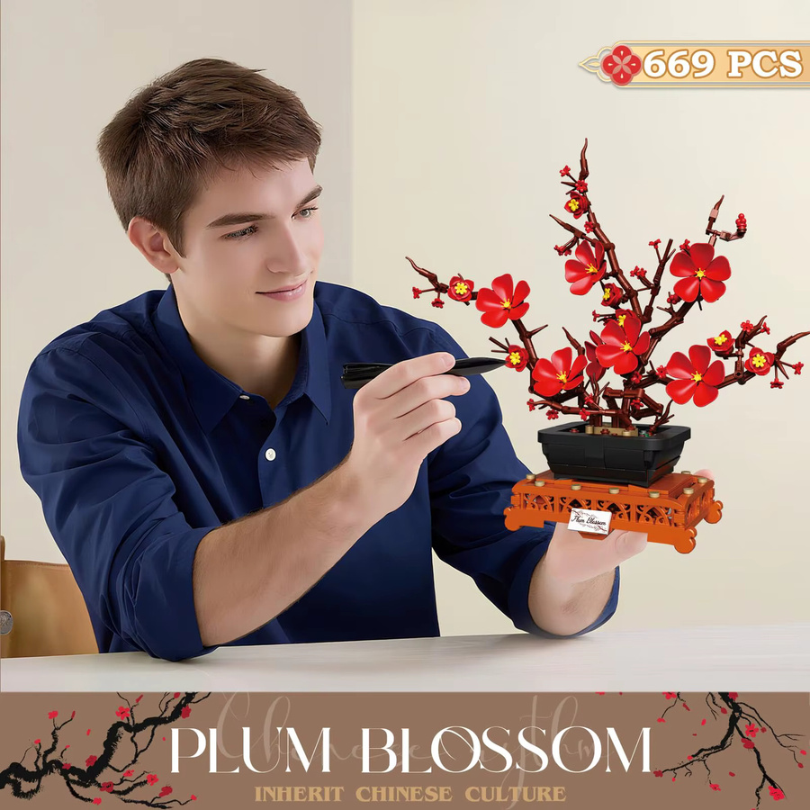 AMAZINGBLOKS Pflaumenblüten-Bonsai Bausatz aus 669 Teilen in Lila, kreatives Blumenmodell aus Kunststoff zur Tischdekoration - Bild 3
