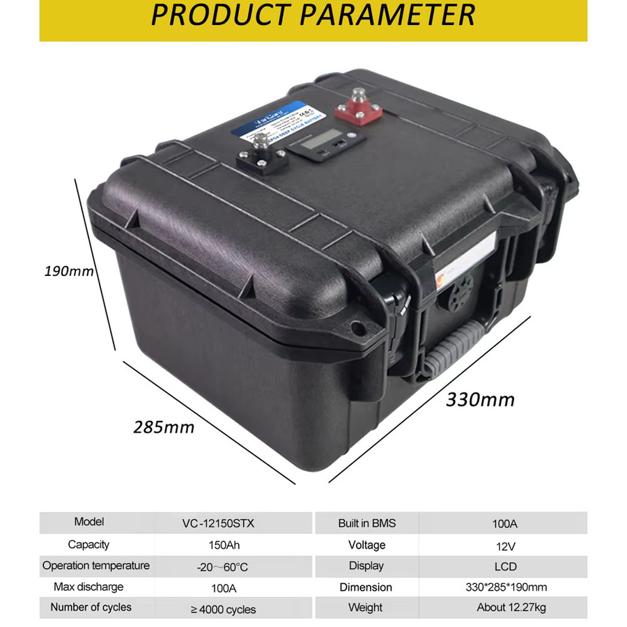 VARICORE LiFePO4 Deep-Cycle-Batterie 12V 150Ah mit intelligentem BMS und LCD-Bildschirm in Schwarz - Bild 2