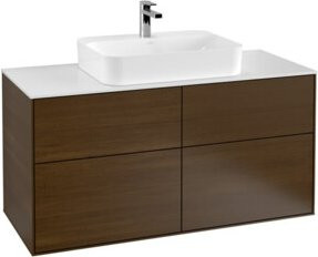 Villeroy & Boch Waschtischunterschrank Finion in Walnuss mit weißer Abdeckplatte, Breite: 120 cm, Tiefe: 50,1 cm, Höhe: 60,3 cm - Bild 1