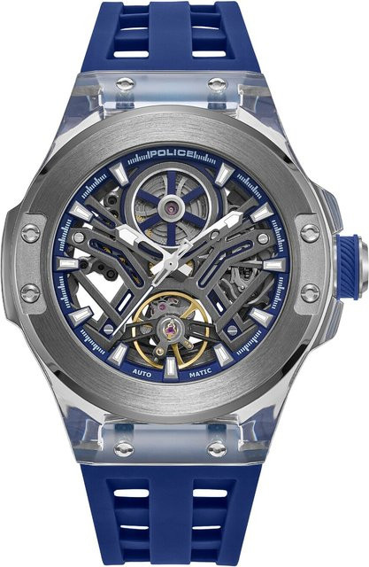 Police Herrenuhr Cyclone, Automatik, Edelstahl, 44 mm, Silikon, Grau, 5 ATM - Bild 1