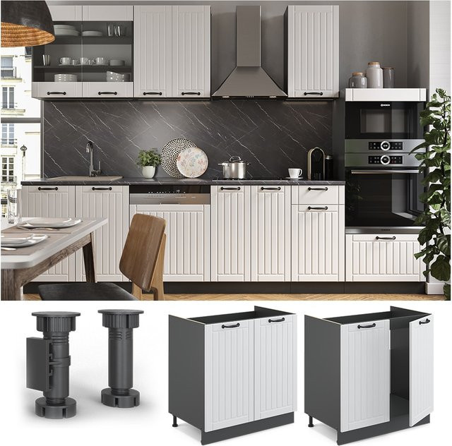 Vicco Spülenunterschrank Fame-Line Landhausstil Weiß Anthrazit Breite: 80 cm, Höhe: 82 cm, Tiefe: 51,6 cm - Bild 1
