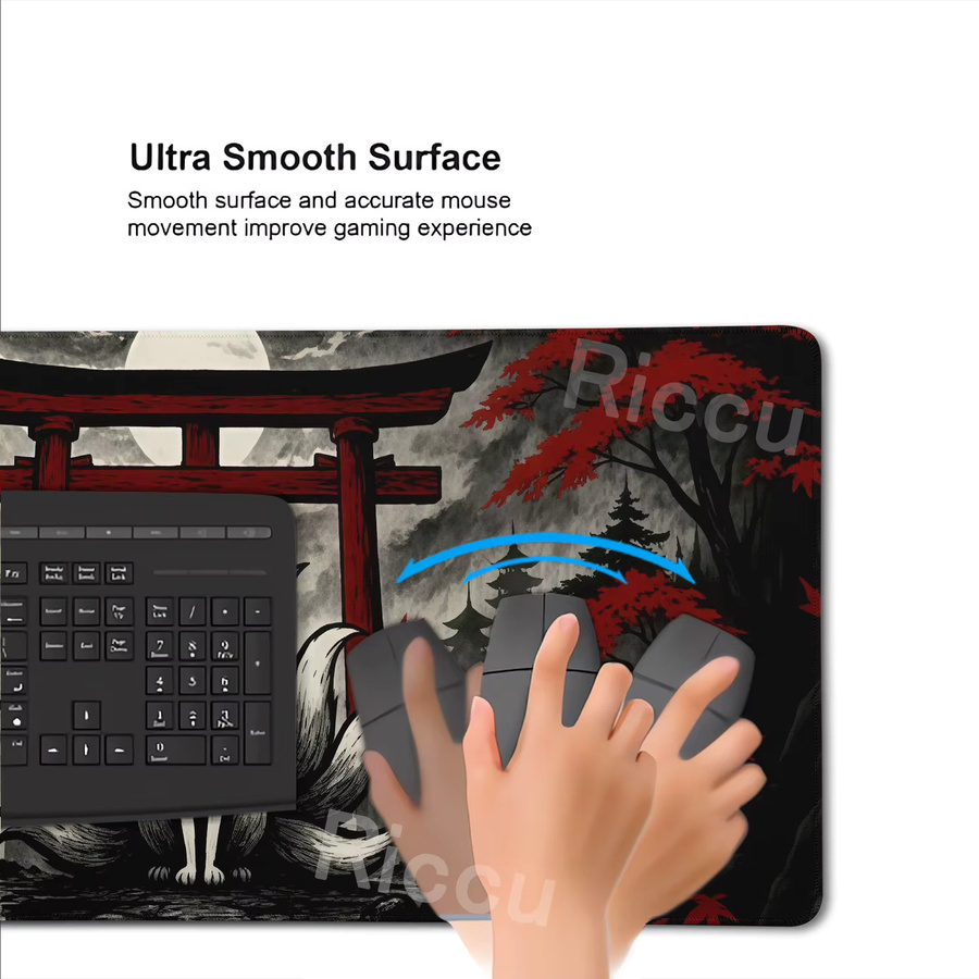 Riccu Gaming-Mausmatte mit Anime-Fuchs-Design in Schwarz-Rot, erweiterte Schreibtischunterlage für PC und Büro - Bild 5