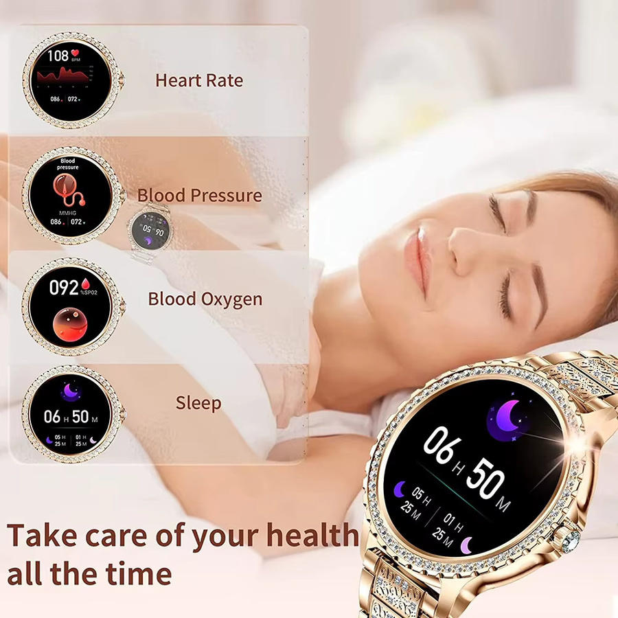ChiBear Smartwatch für Frauen in Gold mit HD-Bildschirm, Herzfrequenzmessung und Sprachanruf-Funktion für Android und iOS - Bild 6
