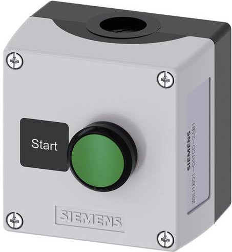 Siemens Gehäuse für Befehlsgeräte Pushbutton aus Kunststoff in Grau und Grün - Bild 1