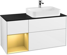 V&B Waschtischunterschrank Finion in Weiß lackiert mit Regal links und Goldgriffen, Breite: 120 cm, Tiefe: 50,1 cm, Höhe: 50,1 cm - Bild 1