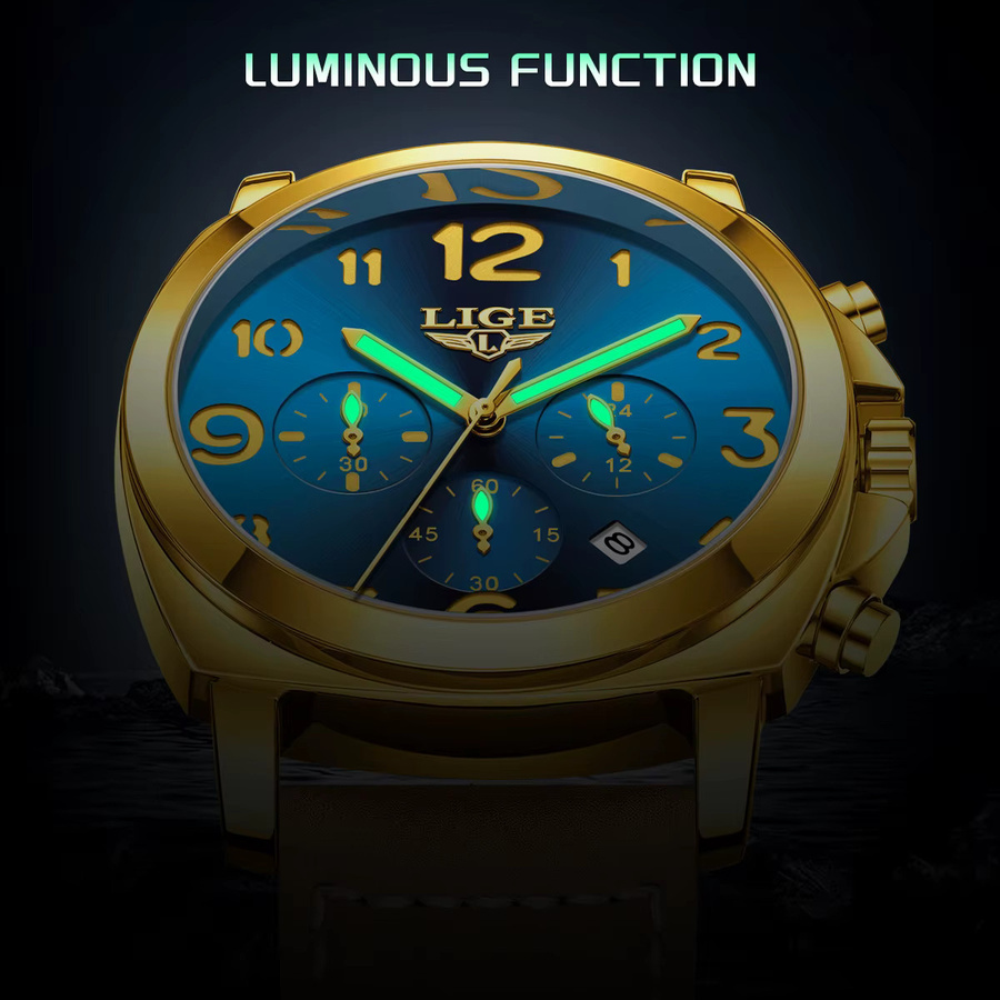 LIGE Armbanduhr Quarz, Leder, Blau, Herren - Bild 2