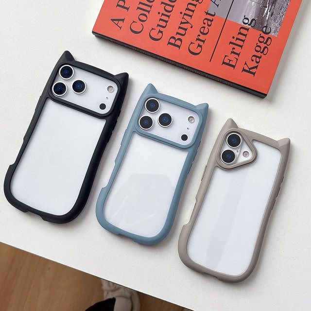 Transparente Silikon-Schutzhülle mit Katzenohren für Apple iPhone, stoßfest und weich, Farbe: Transparent/Blau - Bild 1