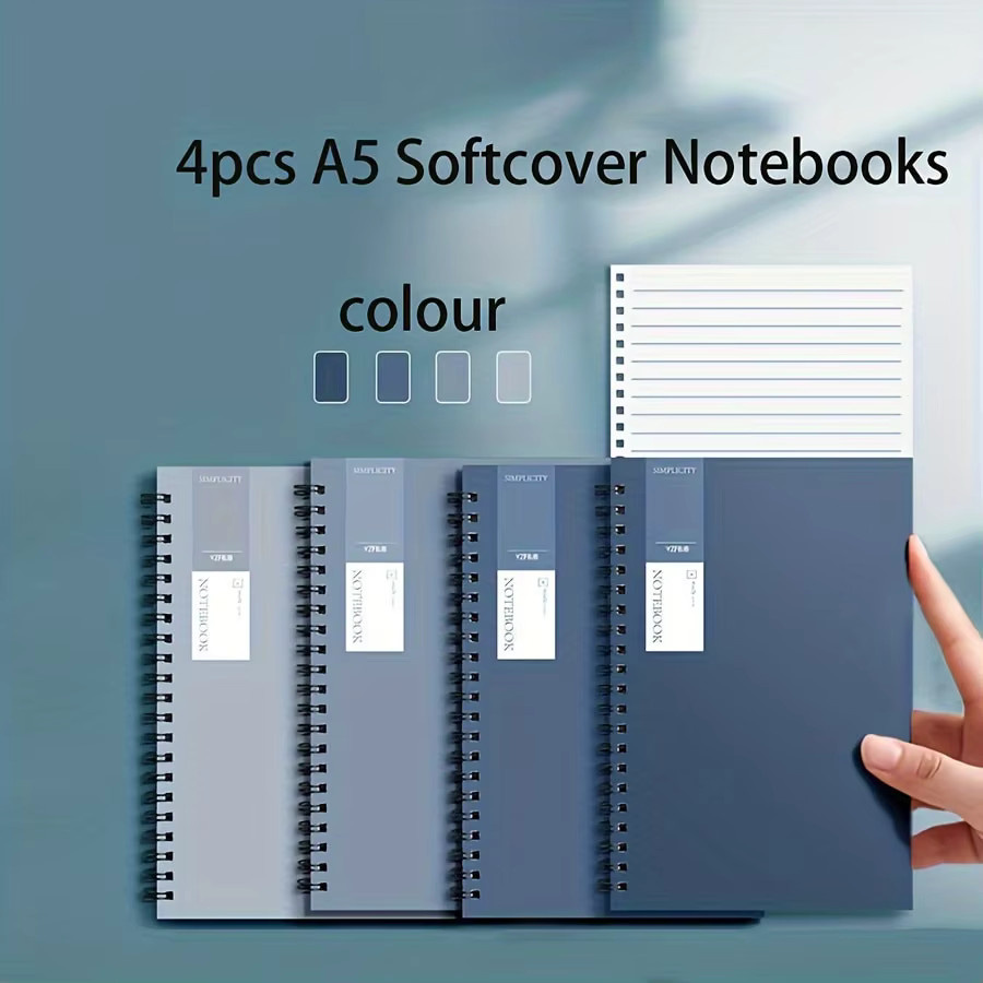 XD-TOPQC A5 Spiralnotizbuch-Set in Blau, 4 Stück mit 40 linierten Blättern pro Block, Softcover aus Karton - Bild 5