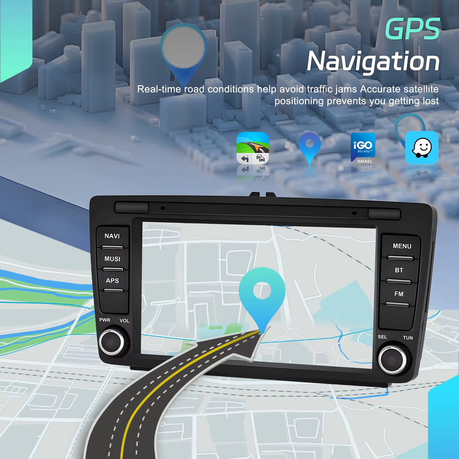 Podofo Android Autoradio für Skoda Octavia II mit 6 GB RAM und 128 GB Speicher, kabelloses CarPlay, Android Auto, WIFI, GPS, DSP und Bluetooth in Schwarz - Bild 3