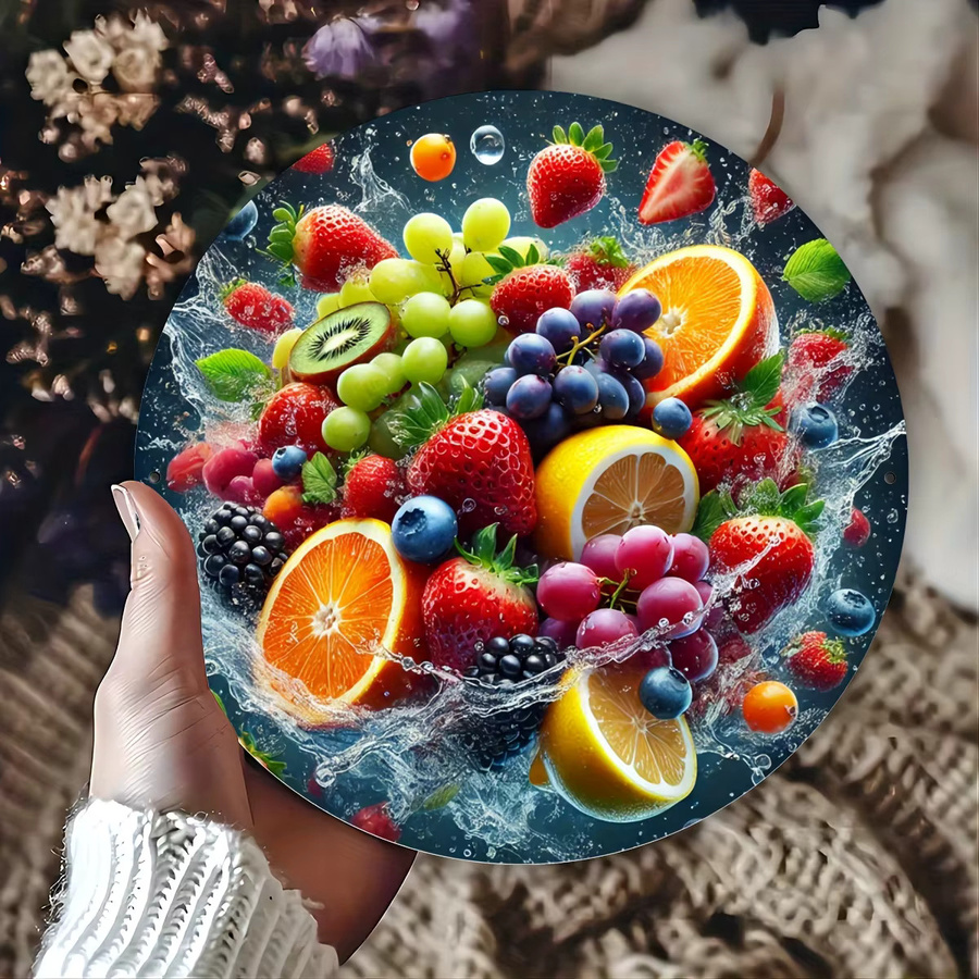 Potdemiel Rundes Metallschild mit Obst- und Gemüse-Design, Wetterbeständige Wanddekoration, Durchmesser: 20,3 cm, Mehrfarbig - Bild 5