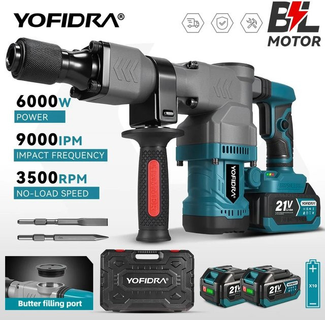 YOFIDRA Bürstenloser Elektrohammer 6000W Abbruchhammer und Meißelwerkzeug für Makita Akku - Bild 1