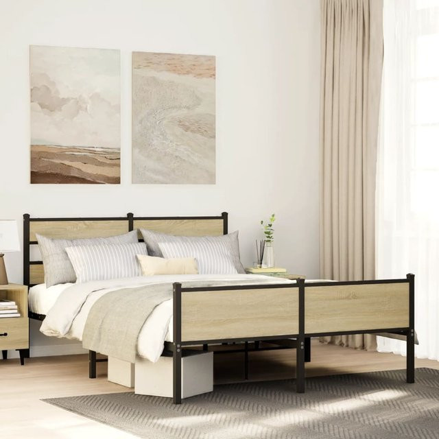 vidaXL Bettgestell ohne Matratze Sonoma-Eiche aus Holzwerkstoff und Metall, B/T/H: 140 x 200 x 91,5 cm - Bild 3