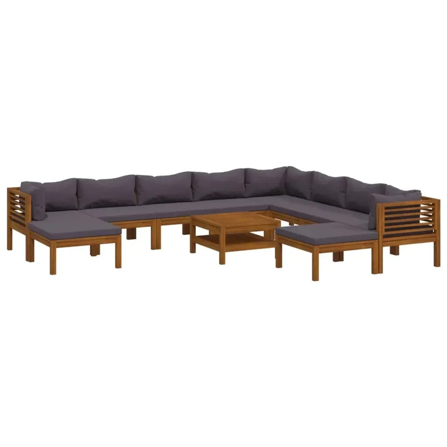 vidaXL 11-tlg. Garten-Lounge-Set in U-Form aus massivem Akazienholz mit dunkelgrauen Auflagen - Bild 2