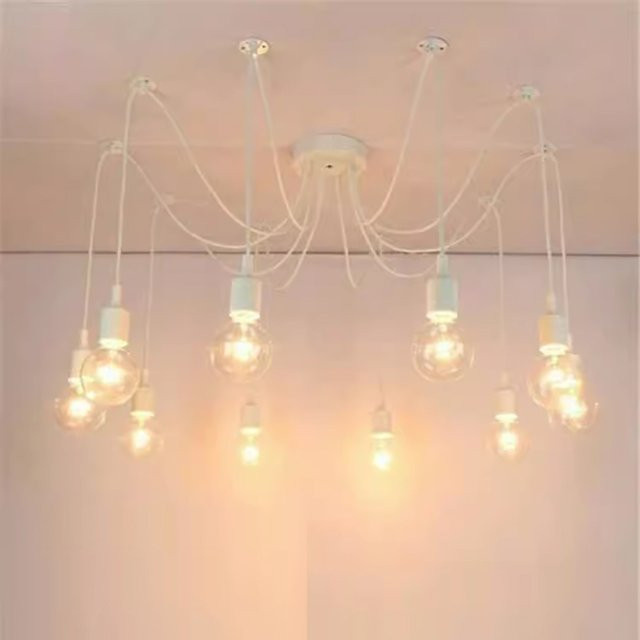 Ramalho Mehrkopf-DIY-Kronleuchter in bunter Spinnennetz-Optik, industrielle Pendelleuchte aus Glas und Metall für Esszimmer und Schlafzimmer - Bild 1