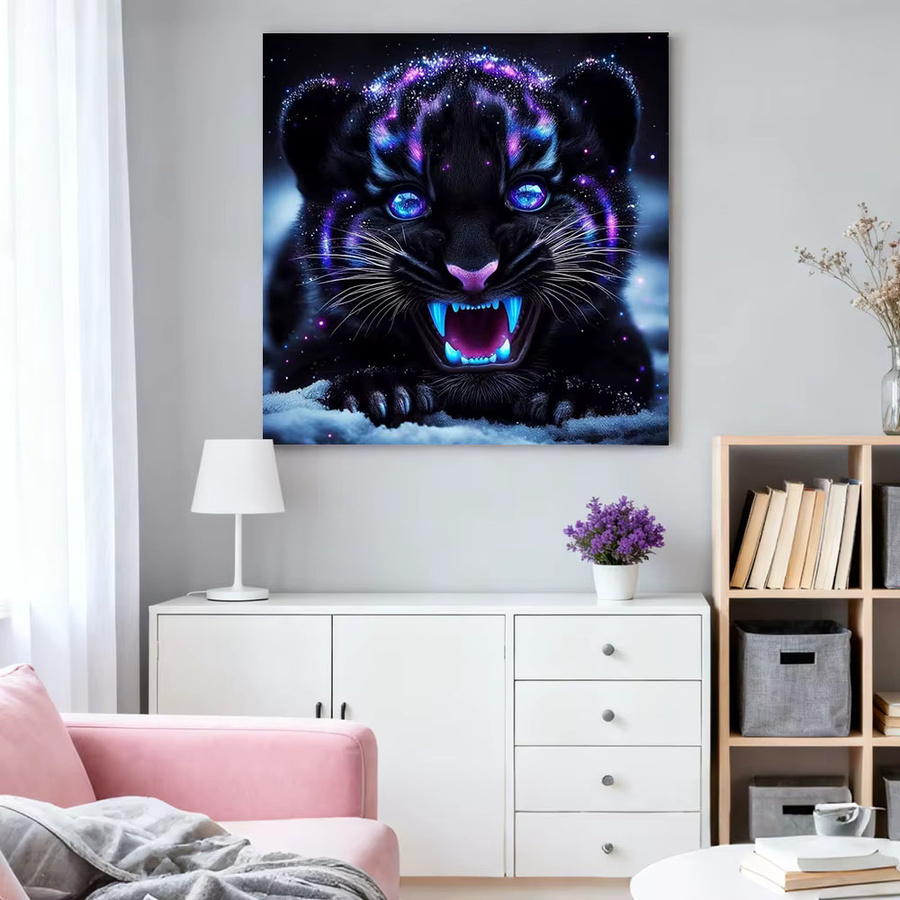HUACAN Diamantmalerei 5D Leopard und Rosenblüte Schwarz DIY Mosaik mit Rundbohrern - Bild 3
