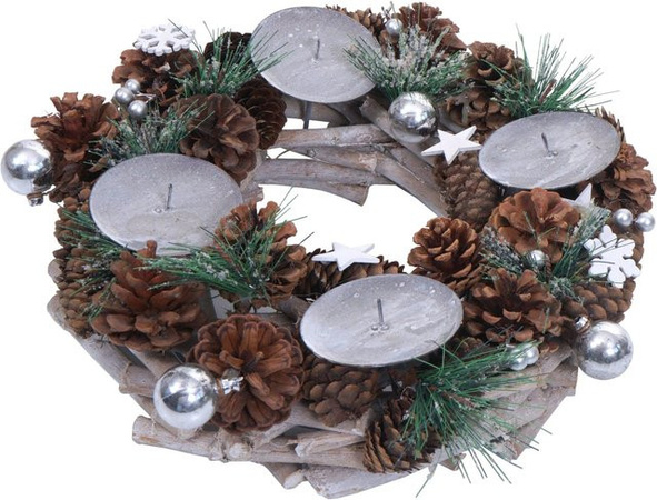 MCW Adventskranz M15 aus Holz in Silber Durchmesser: 32 cm