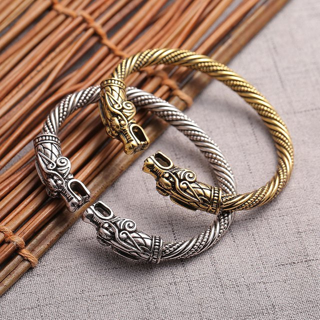 CXQNEWA Manschettenarmreif Kupfer, Drachenkopf, Gold, Herren, Vintage - Bild 1