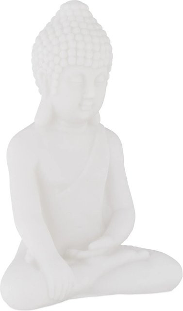 Relaxdays Buddha Figur aus Kunststoff in Weiß, wetterfest und frostsicher für Feng-Shui, B/T/H: 17 x 11,5 x 8 cm - Bild 1