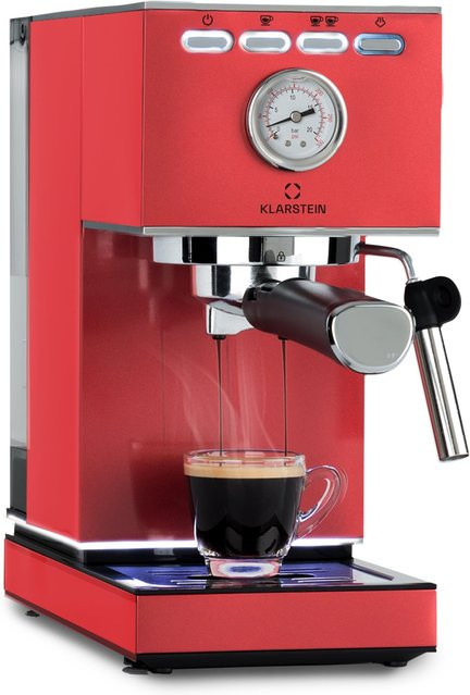 Klarstein Pausa Espressomaker aus Edelstahl mit 1350 Watt und 20 Bar Druck, Wassertank: 1,4 Liter, Farbe: Silber/Rot - Bild 1