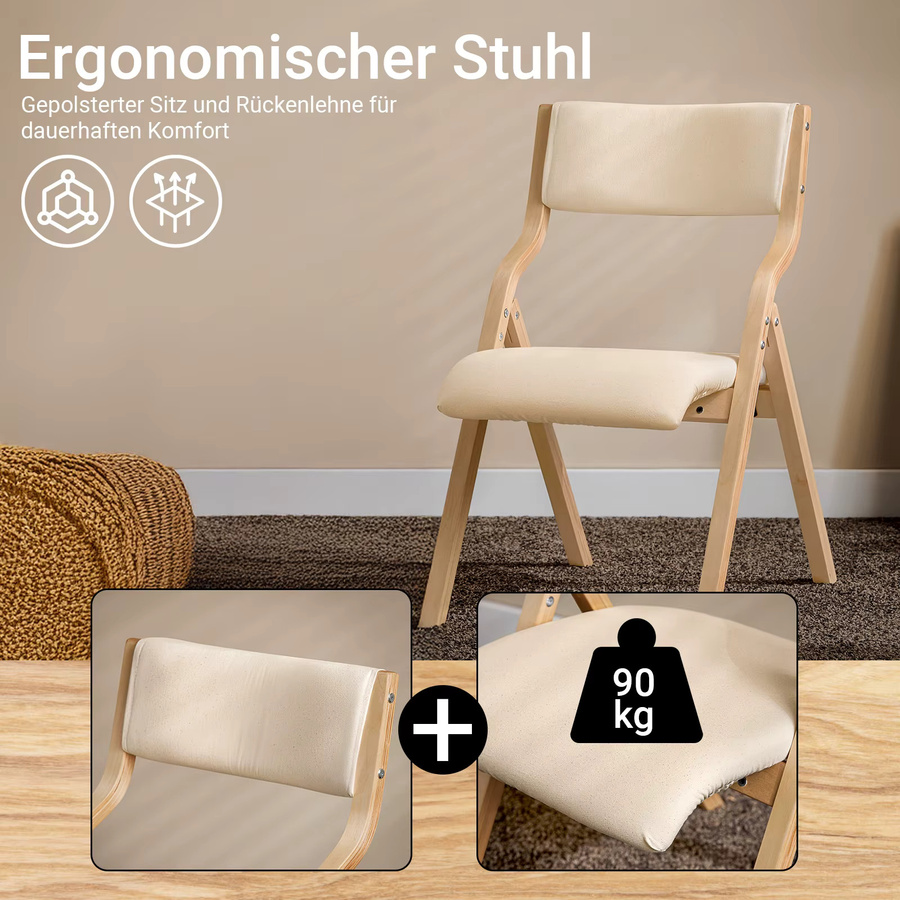SoBuy 2er Set Klappstühle aus Birkenholz mit Polsterung in Beige FST40-Wx2 - Bild 3