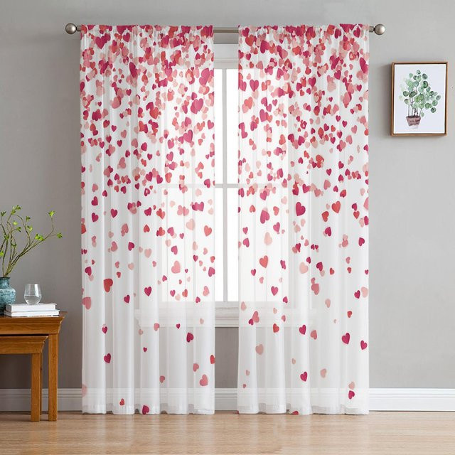Transparente Tüll-Voile-Vorhänge mit Herz-Farbverlauf in Weiß, Breite: 135 cm, Höhe: 115 cm - Bild 1