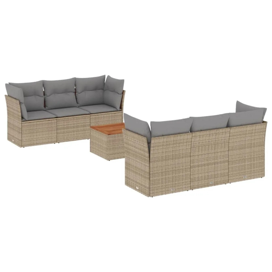 vidaXL 7-tlg. Garten-Sofagarnitur in L-Form aus Polyrattan mit Kissen und Couchtisch, Beige - Bild 2