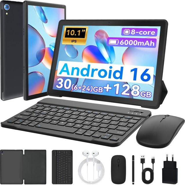 SHIXIU WU TRADE SAS Android 16 Tablet mit 10,1 Zoll Display, 30 GB RAM, 128 GB ROM und 1 TB Erweiterungsmöglichkeit, Schwarz - Bild 1