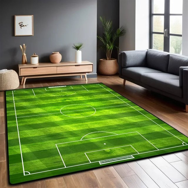 VIKAMA Fußballplatz-Fußballteppich in Grün, rutschfester und ultraweicher Teppich für Wohnzimmer und Schlafzimmer, B: 160 cm, T: 80 cm - Bild 1