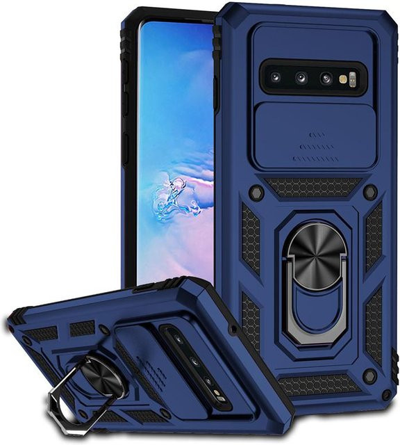 Samsung Galaxy S10 S10 Plus Schutzhülle mit Kamera-Schiebeabdeckung und magnetischem Ringhalter in Rot - Bild 1