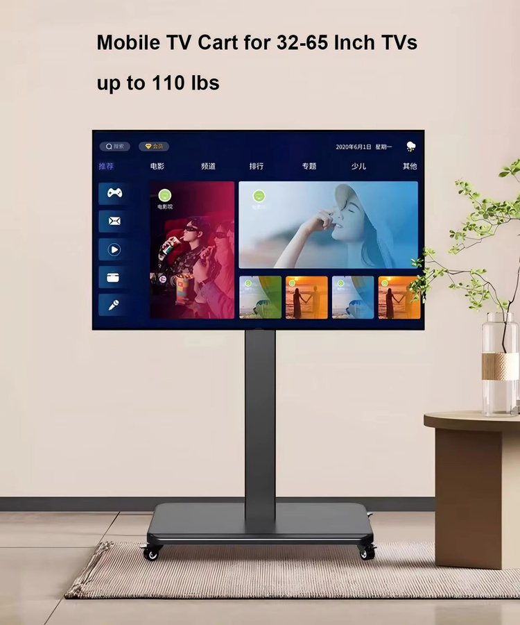 BEISHI Rollbarer TV-Ständer in Schwarz, mobiler TV-Wagen für 26–65 Zoll Fernseher bis 50 kg, höhenverstellbares Metallgestell mit Rollen - Bild 5