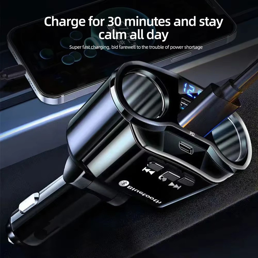 Auto-Zigarettenanzünder-Splitter mit Dual-USB PD QC3.0 Schnellladegerät und Digitalanzeige in Schwarz - Bild 3
