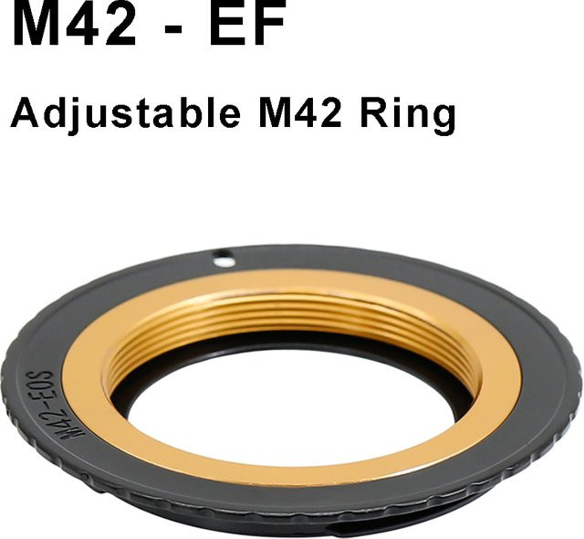 LingoFoto M42 zu Canon EOS EF/EF-S Adapterring mit verstellbarem Innenring, Schwarz - Bild 1